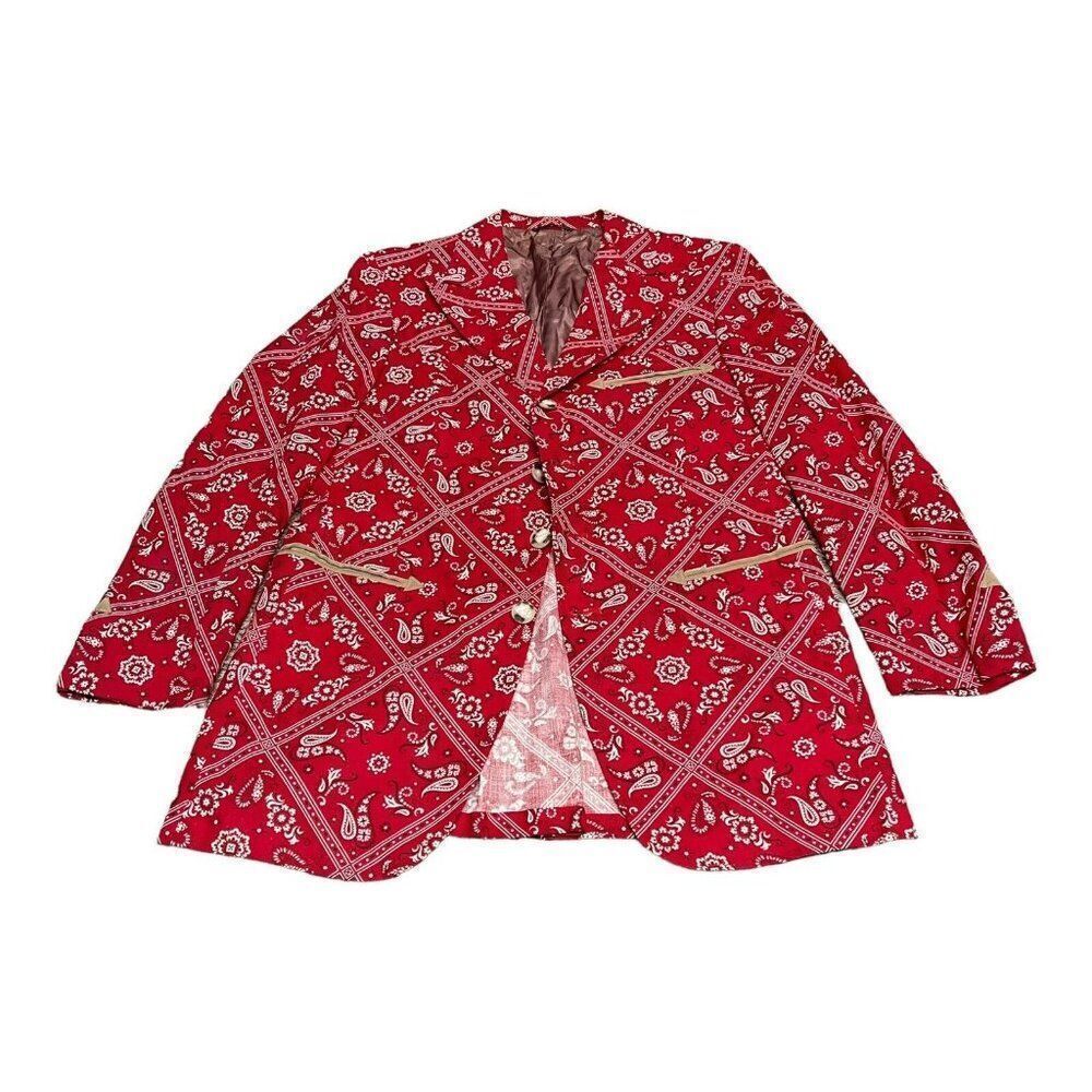 Vintage Red Bandana Print Western Blazer Jacket Size Large Men Women Country